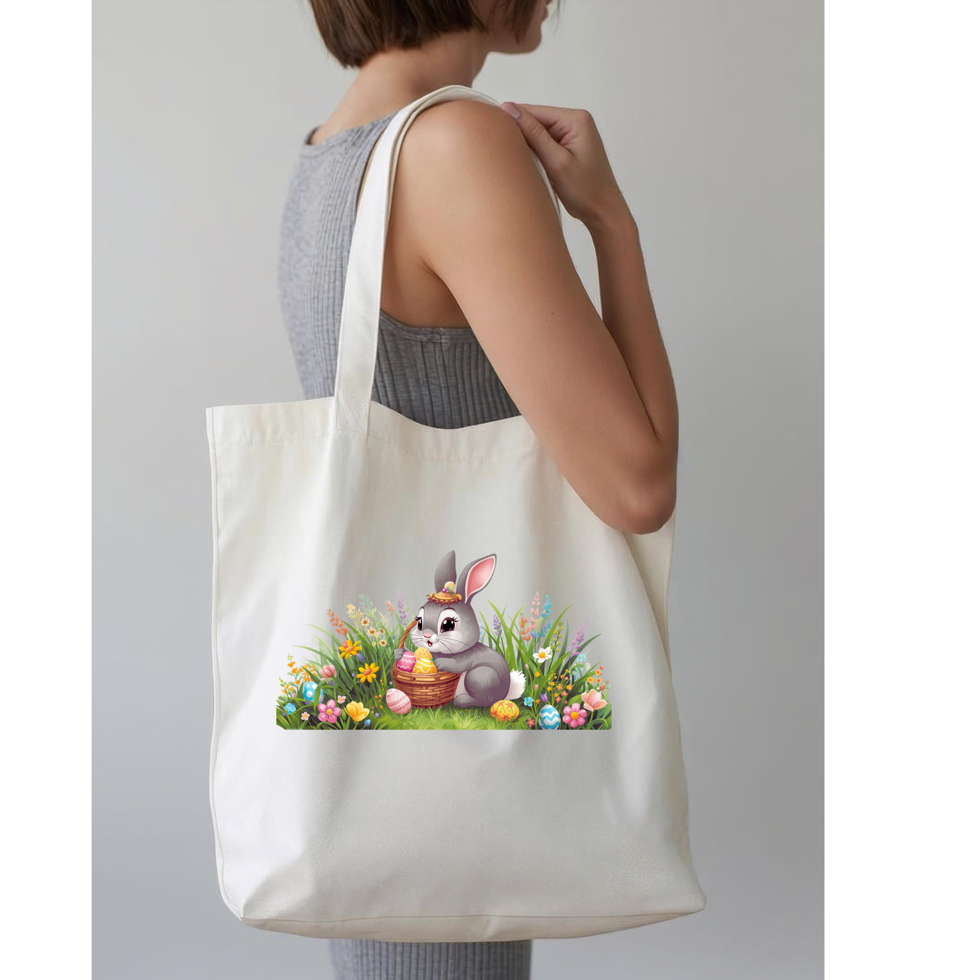 Easter Bunny Garden Tote Bag — Cute Bunny with Eggs Spring Shopping Tote